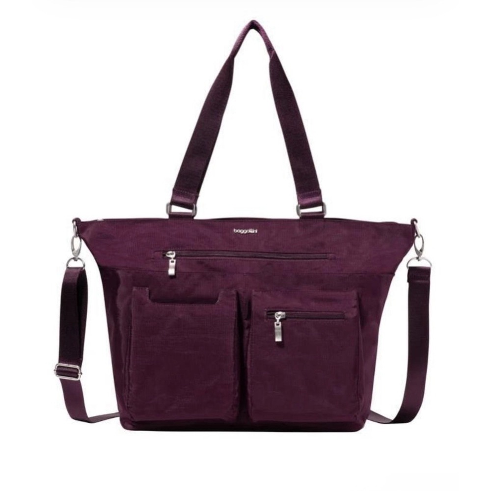 NWT Baggallini Any Day Laptop Sleeve Tote Purple RFID Travel Work Bag Pockets